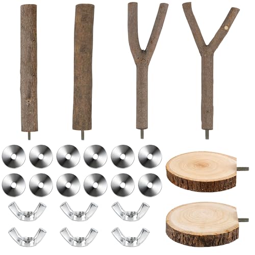 6 PCS Bird Perch Set | Natural Birch Wood, Straight & Forked Perches with Platforms, For Parakeets, Cockatiels, Conures, Lovebirds, Cage Accessories