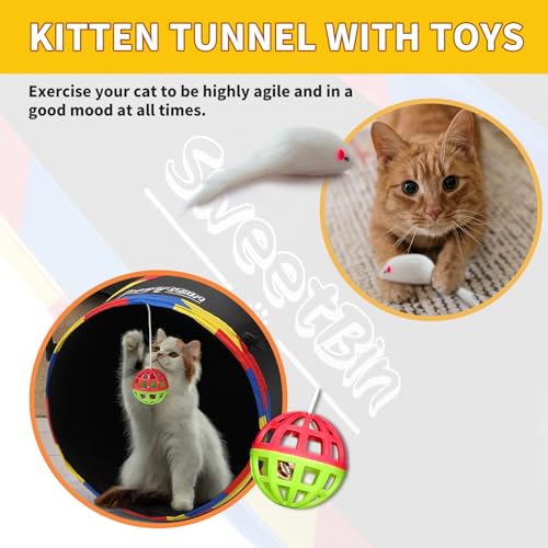 Cat Tunnels - 4 Way Cat Tunnel for Indoor Cats Play & Exploration (with Mouse Toy) - Collapsible Pop Up Tubes for Ferrets, Rabbits, and Small Dogs Fun