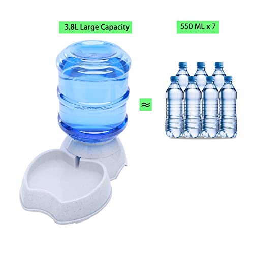 Pet Feeder and Water Food Dispenser Automatic Water Bowl for Dogs Cats, BPA-Free, Gravity Refill, Self Feeding for Small Medium Pets Puppy Kitten Rabbit - 1 Gallon 3.8L (Waterer + Feeder) - size: Waterer + Feeder