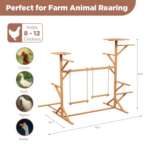 Large Chicken Roosting Bars with 2 Swings, Wooden Chicken Perch for Coop | Let Chickens Run, Play & Stay Healthy, Ideal for Backyard Coops & Farms, Fits 8-12 Chickens - color: C01 Brown