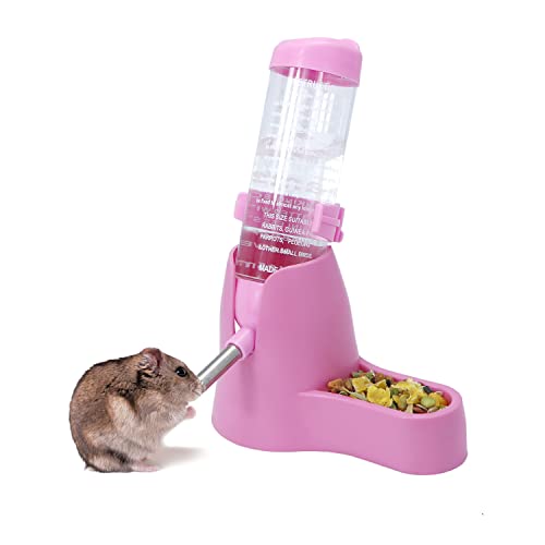 Wontee Hamster Water Bottle Water Dispenser Hamster Silent Exercise Running Wheel for Dwarf Hamsters Gerbil Mice (Pink, 125ML) - color: Pink, size: 125ML
