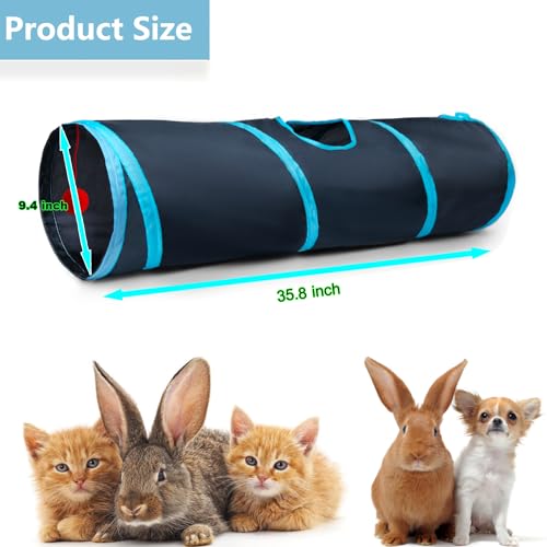 Cat Tunnel Tube Toys，Tunnels for Indoor Cats, 2 Way Foldable | Interactive Pet Crinkle Pop Up Tunnel with Balls Peek Hole Hideaway for Rabbits, Kittens, Ferrets, Puppy Playing & Exploring - color: 2 Way Black Blue