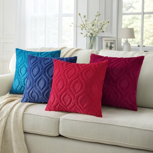 decorUhome Faux Fur Plush Soft Burgundy Throw Pillow Covers 16x16 Set of 2 | Plush Solid Fall Couch Pillow Covers, Accent Modern Farmhouse Neutral Decorative Square Pillow Cases for Sofa Bed Living Room - color: Burgundy, size: 16" x 16" (Pack of 2)