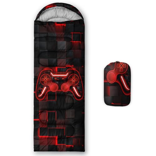 Axolotl Gamepad Sleeping Bag,3 Season Warm and Cool Weather Game Console Sleeping Bag for Boys Teens,Waterproof Lightweight Geometry Hexagonal Sleeping Bag for Traveling,Outdoors Camping,Blue,Black - color: Gamepad03