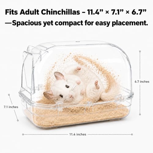 Large Chinchilla Dust Bath House, 11 in Clear Enclosed Hideout | Lift-Off Lid, Raised Rim And Wide Base, For Adult Chinchillas, Dust Baths And Enclosed Hideout Use