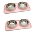BNOSDM 2 Pcs Double Dog Food Bowls, Stainless Steel Small Dog Food and Water Bowls with Non-Spill Plastic Mat, Pet Cat Feeder Dish Set for Puppy Cats Kitten, Pink - color: Pink【Set of 2】