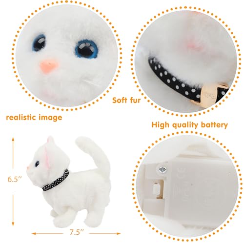 Easfan White Walking Kitty Cat Plush Interactive Toy for Kids 7.5" | Meowing Tail wagging head nodding, electronic animated kitten pet, birthday holiday gift, for toddlers - style: White Cat