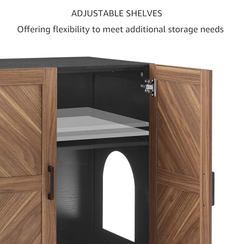 unipaws Tall Cat Litter Box Enclosure for Tall or Top Entry Litter Box | Hidden Litter Box Cover with Shelves, Kitty Enclosed Litter Box Cabinet, Cat Box Furniture - color: Walnut and Black