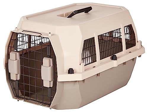 Amazon Basics Hard-Sided Dog and Cat Kennel, Single-Door Travel Pet Carrier with Metal Wire Ventilation, 23.6"L x 15.7"W x 13"H, Beige - color: Beige, size: 23.6"L x 15.7"W x 13.0"H