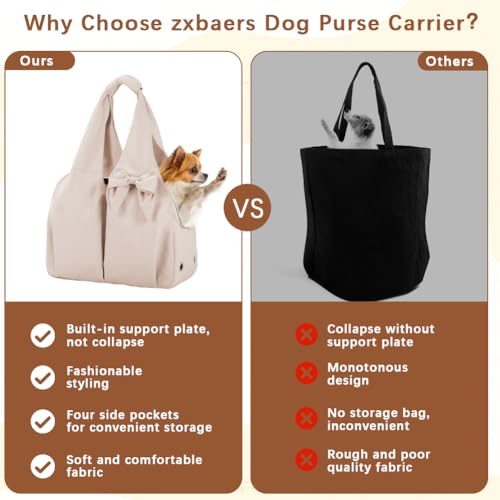 Lightweight Dog Purse Carrier for Small Dogs, Soft-Sided Pet Tote Bag with 4 Large Pockets,Dog Bag Carrier for Travel Outdoor, Smart Zipper Lock, Fits Pets up to 15 lbs, Cat, Dog, Rabbit