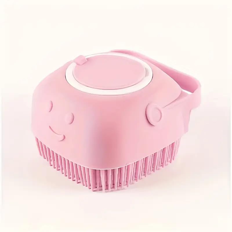 Pet Bath Brush with Shampoo Storage Hole Soft Silicone Massage Comb Dog Cat Shower Grooming Brush for Bathing (Blue) - color: Blue