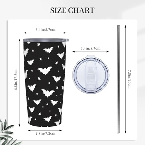Halloween Bats Tumbler with Lid and Straw Gothic 20oz Insulated Stainless Steel Cup Spooky Travel Coffee Mug Water Bottle for Women Gift for Birthday Christmas - color: Black