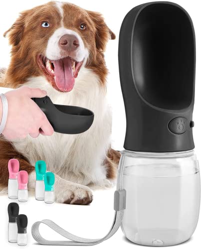 MalsiPree Dog Water Bottle Dispenser - 12 oz Black, Leak-Proof | 12oz leak-proof bottle - one-hand use - built-in bowl - Use for dog walks, travel, hiking & beach days - color: Black, size: 12oz - Standard