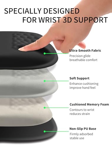 Hokafenle Ergonomic Wrist-hugging Mouse Pad Wrist Support, U-shaped Holding Wrist Rest Mousepad for Carpal Tunnel Pain Relief with Cushioned Memory Foam Slope Massage Bulge (Classic 10.2x8.3 in,Black) - color: Black