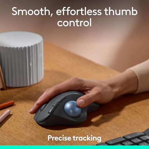 Logitech Ergo M575S Wireless Bluetooth Trackball Mouse - Graphite Blue Ball | Easy thumb control, precise and smooth tracking, Bluetooth and includes Logi Bolt USB receiver, PC Mac compatible - color: Graphite + Blue Ball
