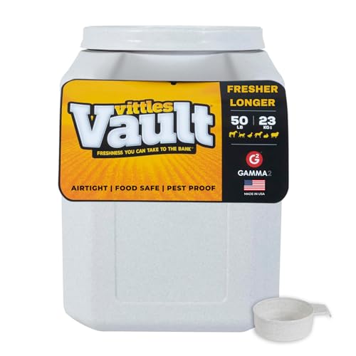 Vittles Vault Traditional Pet Food Storage Container For Dog Kibbles/Bird Seed/Oatmeal/Rice/Flour/Cereal, BPA Free Plastic, Sealed Airtight For Cat Food, Up To 50 lb, Made in USA, With Scoop, Gray - size: 50 Pounds