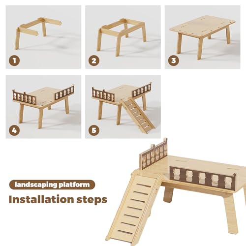 Wooden Hamster Platform and Dwarf Hamster House,Cute Syrian Hamster Tiny House Hideout,Large Balcony Lookout Holes,for Dwarf Gerbils and Mouse Mice Rat Other Small Animals(E) - color: BrownF