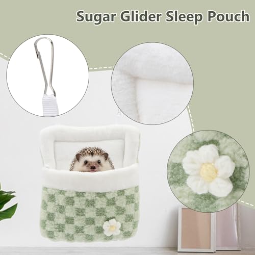 Litewoo Sugar Glider Sleeping Pouch Winter Warm Plush Hamster Sleeping Bag Bed Hideout Hanging Nest Bed for Small Animal Sugar Glider Rat Hamster Squirrel Chipmunk Hedgehog (Green) - color: Green