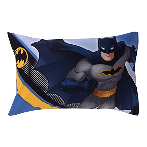 Warner Brothers Batman The Caped Crusader Blue, Gray, and Yellow Bat-Signal and Batmobile 2 Piece Toddler Sheet Set - Fitted Bottom Sheet and Reversible Pillowcase - color: Batman the Caped Crusader
