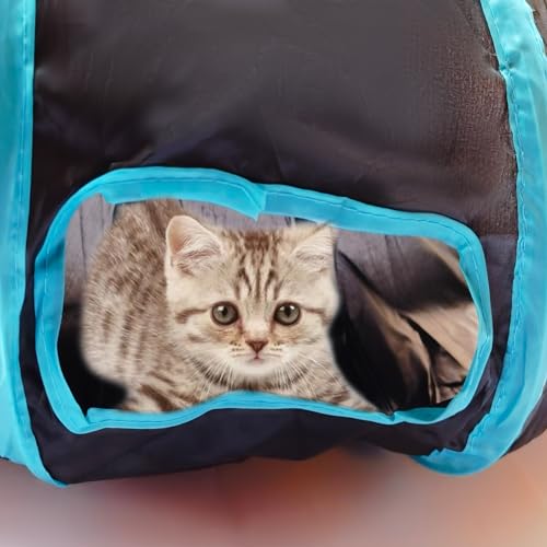 Cat Tunnel, Cat Tunnels for Indoor Cats, S-Shape Foldable Cats Cave | Interactive Toy Pet Tube with Interactive Peephole Crinkle Sounds for Rabbits, Kittens, Ferrets, Puppy Playing & Exploring - color: S - 2 Way Black Blue