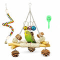 3 in 1 Bird Swing and Climbing Rope Set Triangle Wooden Perch with Bells and Natural Chew Toys Flexible Cotton Rope Ladder and Maraca Toy for Cockatiels Conures and Budgies
