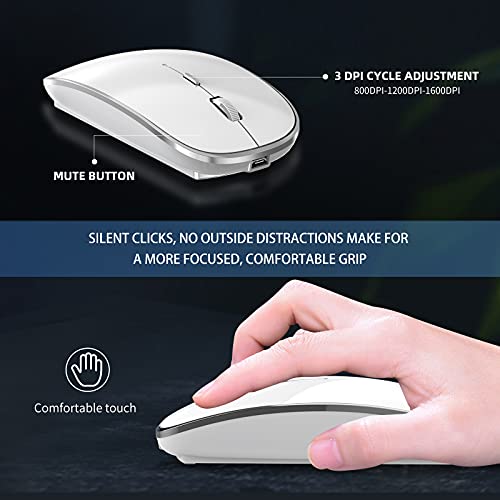Halpilt Wireless Mouse Chargeable Portable Silent USB-A and Type-C Dual Mode 3 Adjustable DPI for Laptop, PC (Q23S White) - color: white