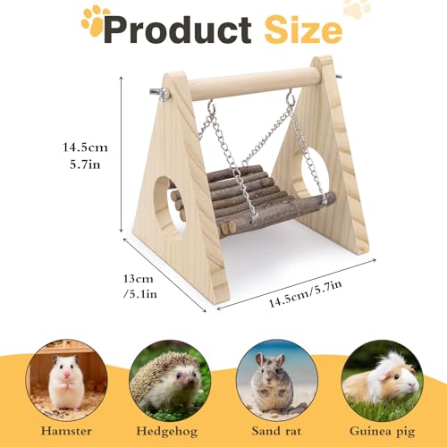 Wooden Hamster Platform Hamster Cage Accessories Gerbil Toys Guinea Pig Ramp, Climbing Toys for Dwarf Syrian Hamster Gerbil Rat Mice Degus or Other Small Pets, 8.66 x 8.66 x 5.12 Inch (Wood)
