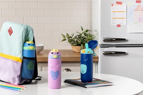 Ello Ellies 12oz Stainless Steel Leakproof Kids Water Bottle, Cat | Insulated kids water bottle with straw, leakproof locking lid, carry handle, and stainless steel fun animal design for school - color: Cat, size: 12 Ounces