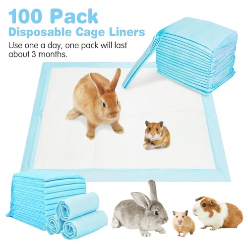 kathson 100PCS Guinea Pig Cage Liners Disposable 13" x 18" Rabbit Disposable Potty Training Pad Super Absorbent & Leak-Free Pet Supplies for Bunny Kitten Small Dog Guinea Pig