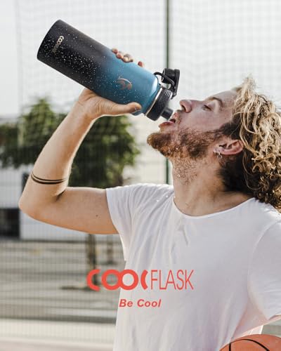Coolflask 40 oz Water Bottle Insulated with Straw & 3 Leakproof Lids | Water Flask Stainless Steel Triple-Wall Vacuum,Cold 48+h,Dishwasher Safe,Wide Mouth, BPA-Free,Carrier Bag,for Gym,Hiking - color: Turquoise, size: 40 Ounces