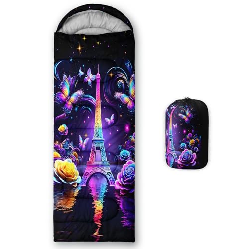 QOOMO Camping Sleeping Bags,3 Season Warm & Cool Weather,Lightweight,Waterproof Sleeping Bags for Adults & Kids,Traveling,and Outdoors,Camping Gear Equipment - color: eiffel tower