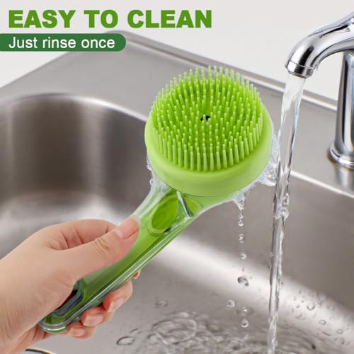 Pet Bath Brush, 2 in 1 Dog Bath Brush with Built-in Shampoo Dispenser, Pet Wash Brush with Double Head Toothbrush, Grooming Massage Brush for Dogs & Cats - color: Green