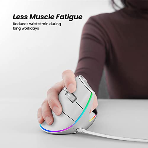 Nulea M504 Wired Vertical Mouse, USB Ergonomic Optical Mouse with 4 Adjustable DPI, 11 RGB Backlight Modes, Compatible for Laptop, PC, Desktop, Mac, White - color: C-White