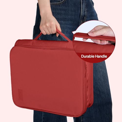SUNEE Zippered Binder Bag with Handle, 2-Inch 3-Ring O-Ring, 500-Sheet Capacity, Includes Zip Pocket, 5-Tab Expanding File Folder, Multi-Pocket Organizer Binder for Middle School, Bright Red - color: Bright Red