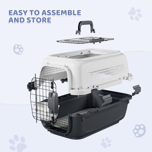 Magshion 18 Inch Hard-Sided Dog Cat Carrier, Grey | Top&Front Door Access, Plastic Dog Kennel for Traveling, Durable Handle, Ventilation, Detachable Pet Bowl, For Pet Up 20 lbs - size: 18"L x 10.5"W x 12"H