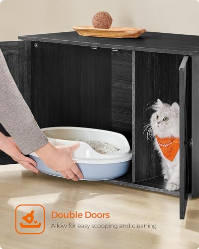 Feandrea Cat Litter Box Enclosure, Litter Box Furniture Hidden with Removable Divider, Indoor Cat House, End Table, 31.5 x 20.9 x 19.7 Inches, Ink Black UPCL002B01 - color: Ink Black, size: L (31.5"L x 20.9"W x 19.7"H)