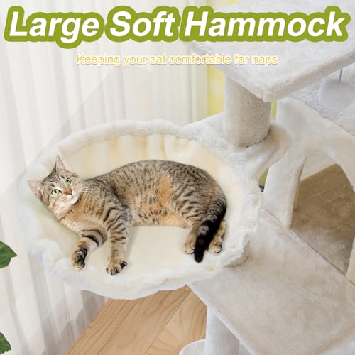 Cat Tree Tower with Hammock,40"Cat Trees for Indoor Cats Large Adult(White) | Modern Cat Tree Tower with Scratching Post, Cats Condo Furniture with Cloud Top Perch, Cats Climbing Tower for Kittens - color: White