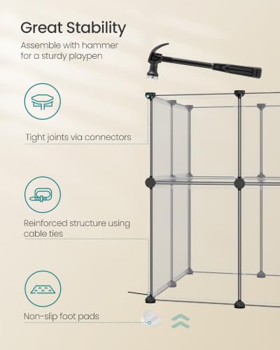 SONGMICS Clear Pet Playpen, Modular Plastic Enclosure | DIY Transparent Fence, Indoor Exercise Pen, 47.2 x 23.6 x 27.6 inches, White, DAMION Collection ULPC008W101 - color: White, size: 24 Panels - 47.2"L x 23.6"W x 27.6"H