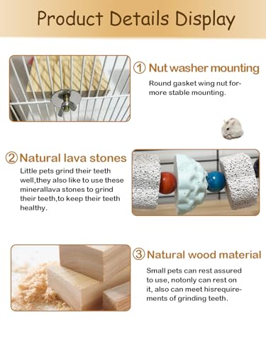 Chinchilla Ledges Wood Sets, Hamster Wooden Stand Platform with Lava Ledge Blocks Chew Toys Small Animal Cage Accessories for Rat Gerbil Guinea Pig Chipmunk Squirrel Mouse