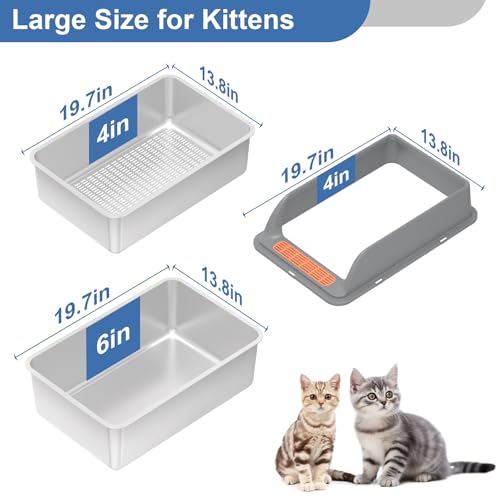Stainless Steel Sifting Litter Box with Lid, Large Sifting Cat Litter Box for Pine Pellets & Big Cats,Metal Pellet Sifter Litter Pan System for Odor Control,Sifting Box Liners & Scoop - size: L:19.7''×13.8''×10''