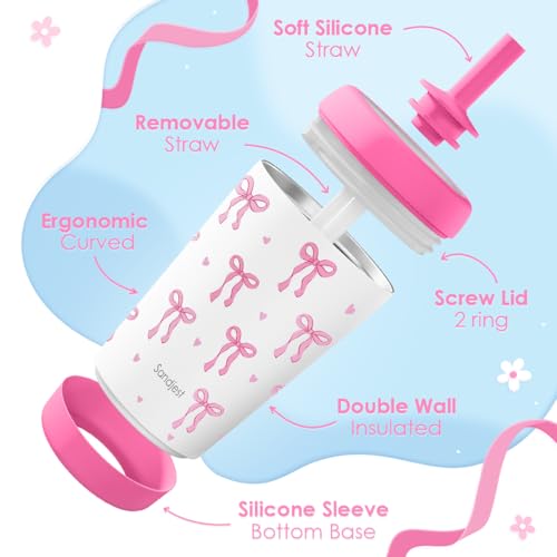 SANDJEST Coquette Bows Insulated Sippy Tumbler 12 Oz, Gift for Birthday, Christmas & Back to School - color: Bow 3