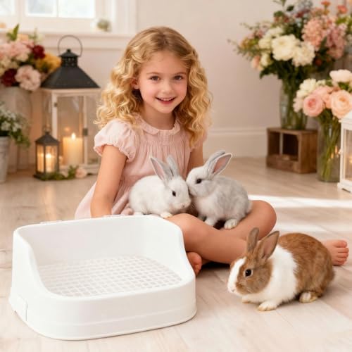 Large Rabbit Litter Box, Bunny Litter Box, Removable Top and Base, White | Removable Top and Bottom, Easy to Assemble and Clean, Suitable for Adult Rabbits, Guinea Pigs and Other Small Pets - color: White, size: 17.8" × 11.8" × 7.5"