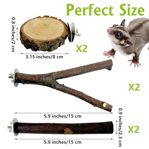 BNOSDM 6 Packs Wood Sugar Glider Toys Wooden Sugar Glider Perch Stand Climbing Hanging Cage Accessories and 19.7"" X 3.9"" Long Chinchilla Climbing Toys Natural Wood Hanging Bridge Swing Ladder Rat