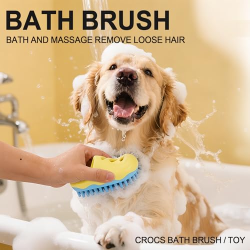 HOP Yellow Dog Bath Brush Shoe-Shape Dog Washing Brush for Small Dogs&Cats | Soft TPR Bristles,Dog Massage Shampoo Brush,Pet Grooming Tool,Remove Loose Hair Knots Deep Cleansing