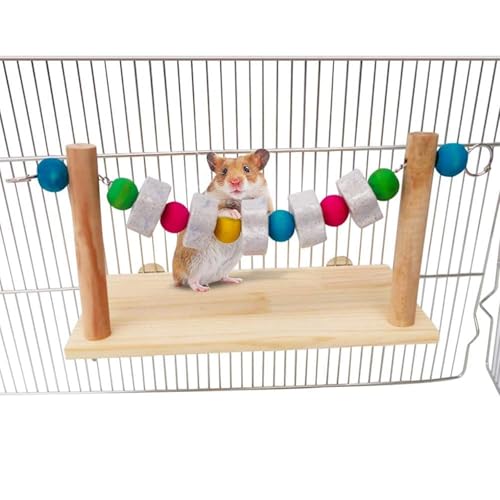Hamster Wood Ledge Platform with Lava Stone Chew Block, Cage Rest Shelf Climbing Toy for Dwarf Hamsters, Sugar Gliders, Parakeets - style: Style A