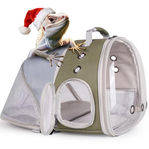 WEVONIGU Expandable Small Animal Backpack Carrier with Clear Bubble Window Large Space Travel Cage for Hedgehog Rat Parrot,Bearded Dragon,Sugar Glider,Airline Approved (Army Green, BE Backpack) - color: Army Green, size: 8.0"L x 7.0"W x 5.0"H