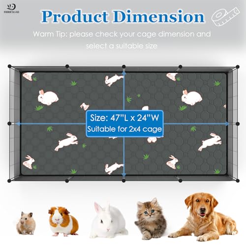2-Pack Guinea Pig Cage Liner, 24" x 47" Reusable Guinea Pig Bedding Washable Absorbent Pee Pads for Dogs Rabbit Chinchilla Hamster, Leakproof & Anti Slip - color: Gray, size: 24" x 47", 2pcs