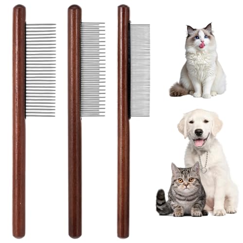 3Pcs Solid Wood Cat Combs, Dog Cat Grooming Comb with Wooden Handle | Stainless Steel Teeth, Pet Grooming Supplies Accessories for Hairy Pets