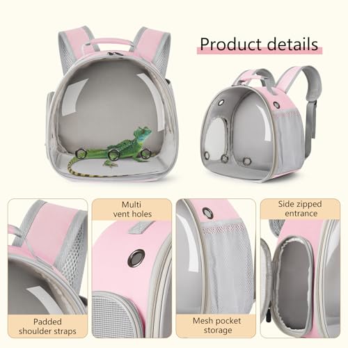 Bearded Dragon Carrier Backpack with Security Printing Harness Set, Reptile Lizard Travel Carrier (Pink, Security Harness) - color: Pink