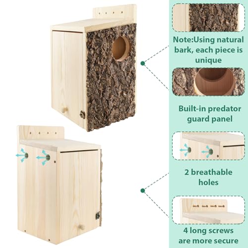 Large Squirrel Nesting Box with Predator Guard | Easy Assembly Squirrel Houses for Outside Nesting, Wooden Nesting Box for Squirrels, Chipmunk, Bird, Small Animals - size: Large